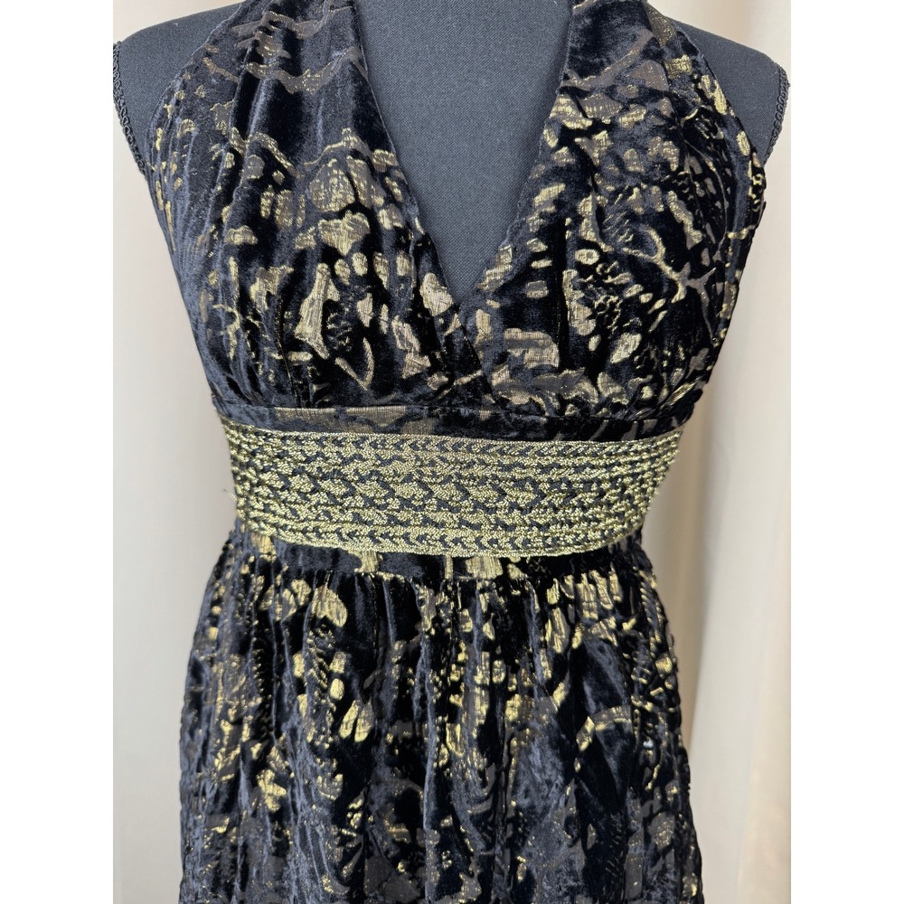 Vintage Y2K Cynthia Steffe Black Gold Burnout Velvet Silk Halter Whimsigoth 2 - Picture 2 of 8